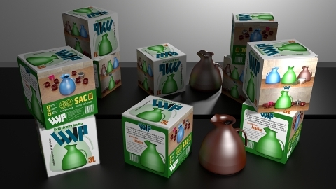 Projeto gráfico em 3D, embalagem jarra térmica Jandira