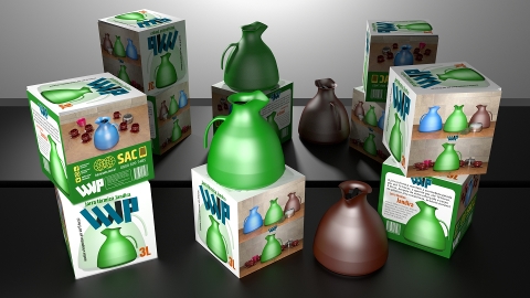 Projeto gráfico em 3D, embalagem jarra térmica Jandira.